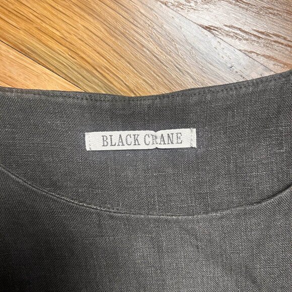 Black Crane Linen Button Dress - Picture 3 of 4